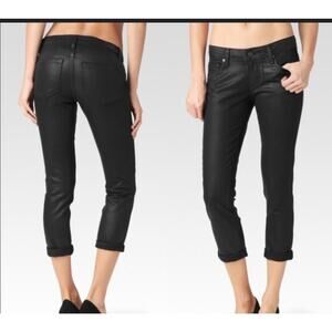P A I G E Jimmy Jimmy Crop Black Silk Coated Skinny Crop Jeans – SZ 27 – NWT